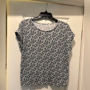 LOFT Blue and White Floral Short Sleeve Tee